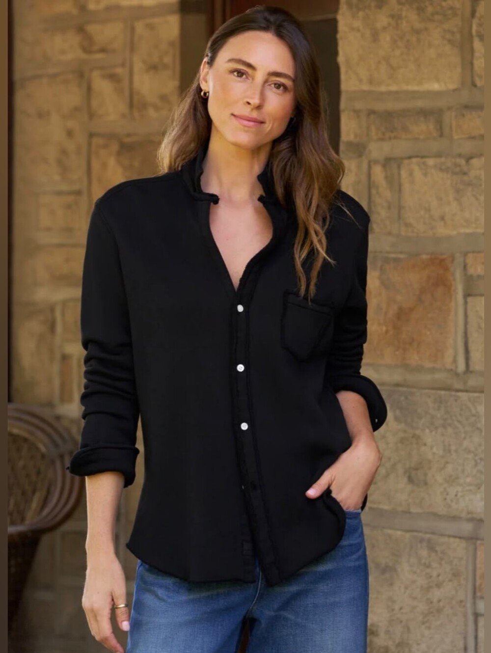 NWOT Frank & Eileen Eileen Button-Up Classic Fleece Black Sweatshirt